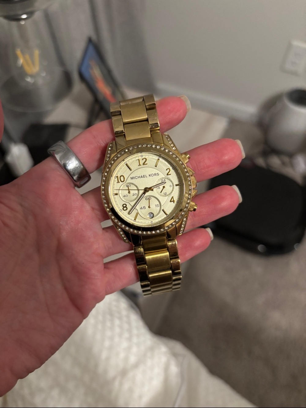 Michael Kors Gold and Cream Crystal-Trim Bracelet Watch